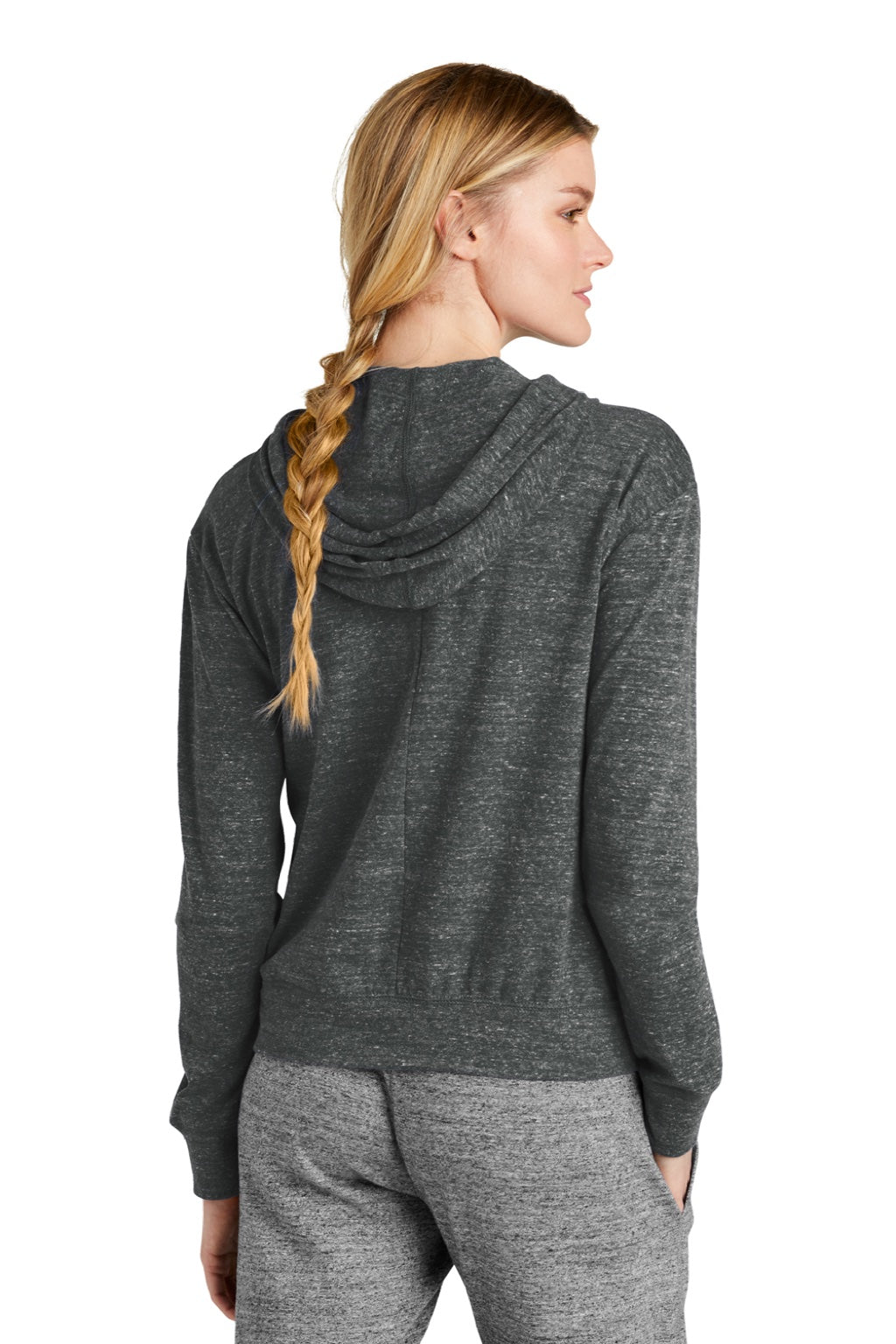 Nike CN9402 Womens Gym Vintage Full Zip Hooded Sweatshirt Hoodie w/ Pockets Team Anthracite Grey Model Back