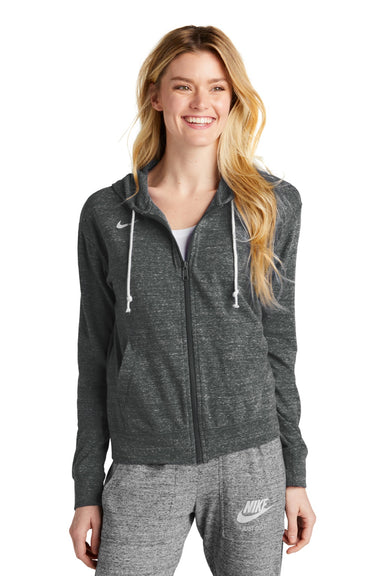 Nike CN9402 Womens Gym Vintage Full Zip Hooded Sweatshirt Hoodie w/ Pockets Team Anthracite Grey Model Front