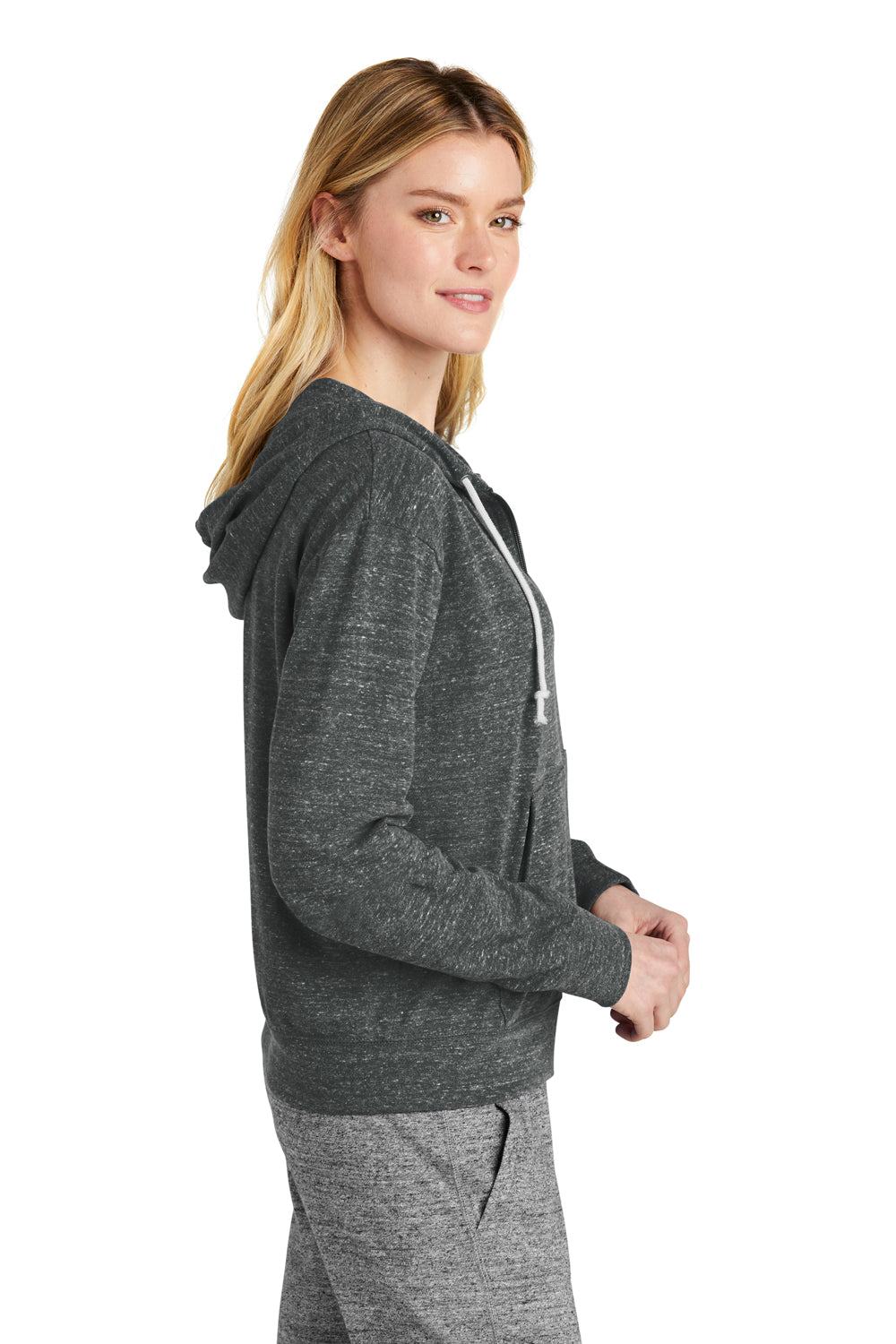 Nike CN9402 Womens Gym Vintage Full Zip Hooded Sweatshirt Hoodie Team Anthracite Grey Model Side