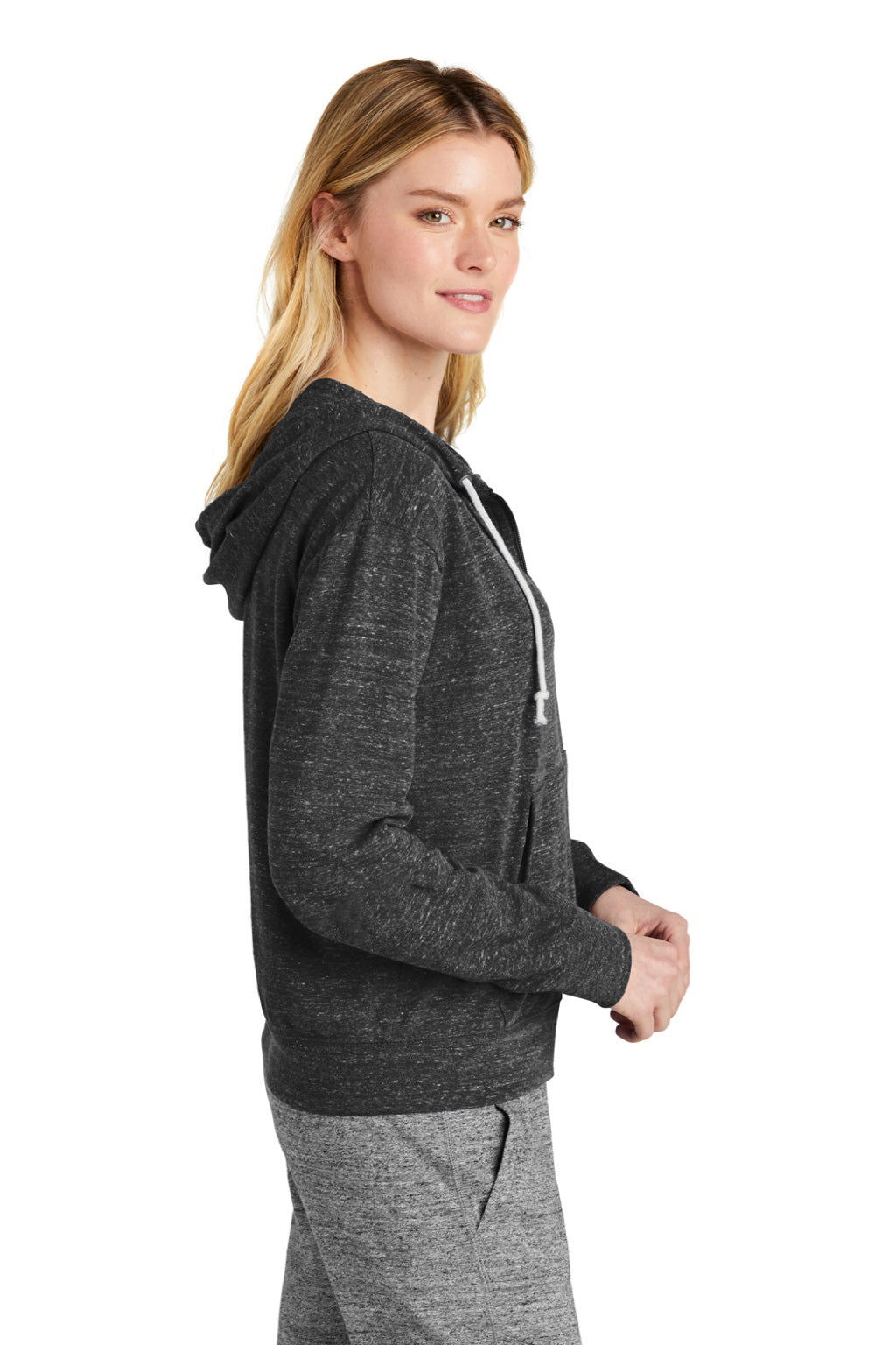 Nike CN9402 Womens Gym Vintage Full Zip Hooded Sweatshirt Hoodie w/ Pockets Team Black Model Side