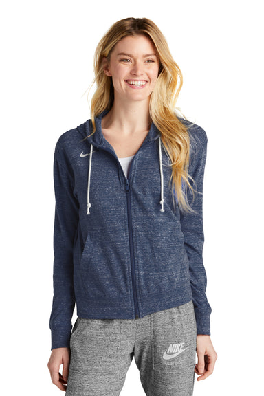 Nike CN9402 Womens Gym Vintage Full Zip Hooded Sweatshirt Hoodie Team Navy Blue Model Front