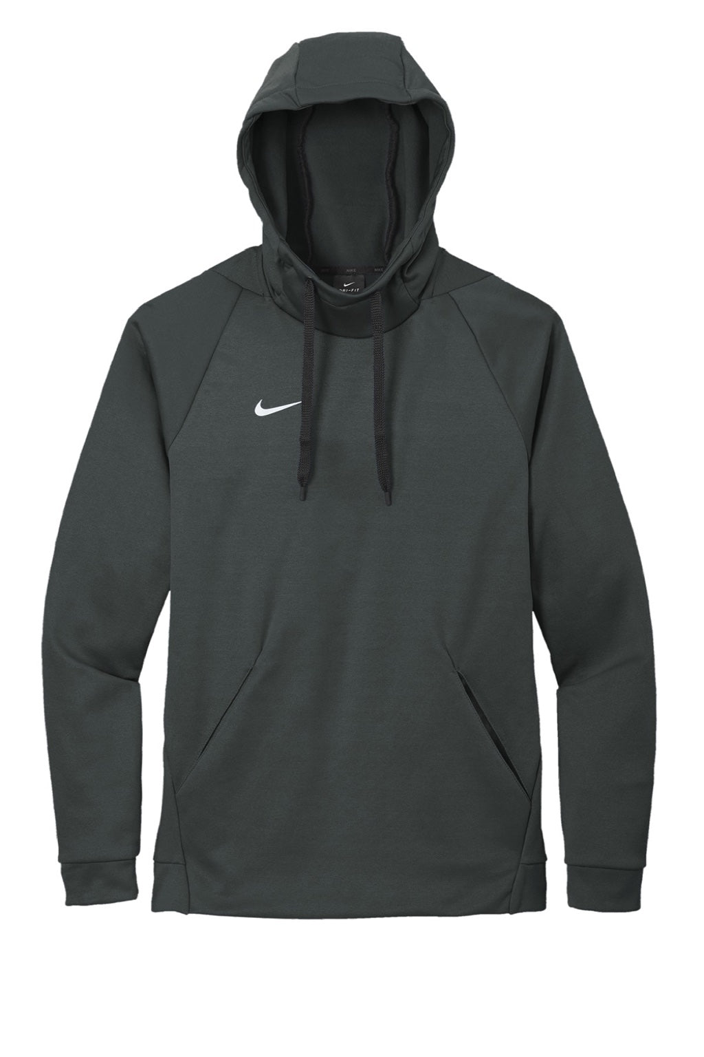Nike CN9473 Mens Therma-Fit Moisture Wicking Fleece Hooded Sweatshirt Hoodie w/ Pouch Pocket Team Anthracite Grey Flat Front
