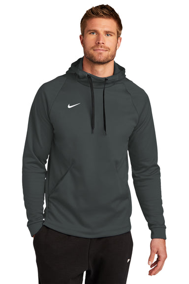 Nike CN9473 Mens Therma-Fit Moisture Wicking Fleece Hooded Sweatshirt Hoodie Team Anthracite Grey Model Front