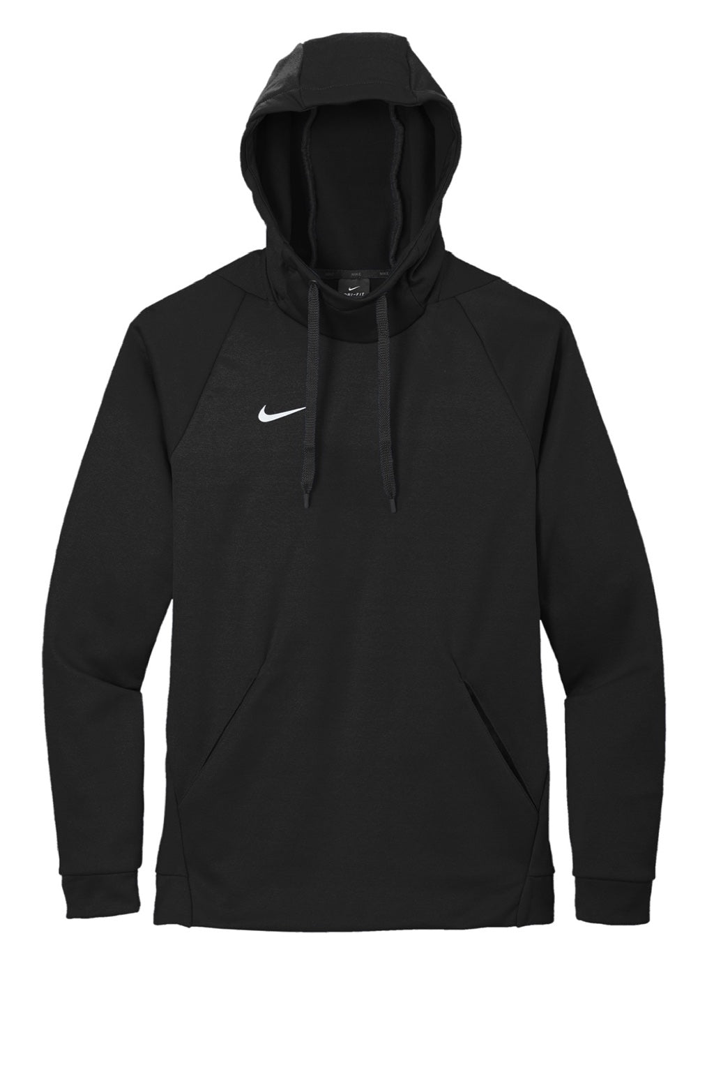 Nike CN9473 Mens Therma-Fit Moisture Wicking Fleece Hooded Sweatshirt Hoodie w/ Pouch Pocket Team Black Flat Front