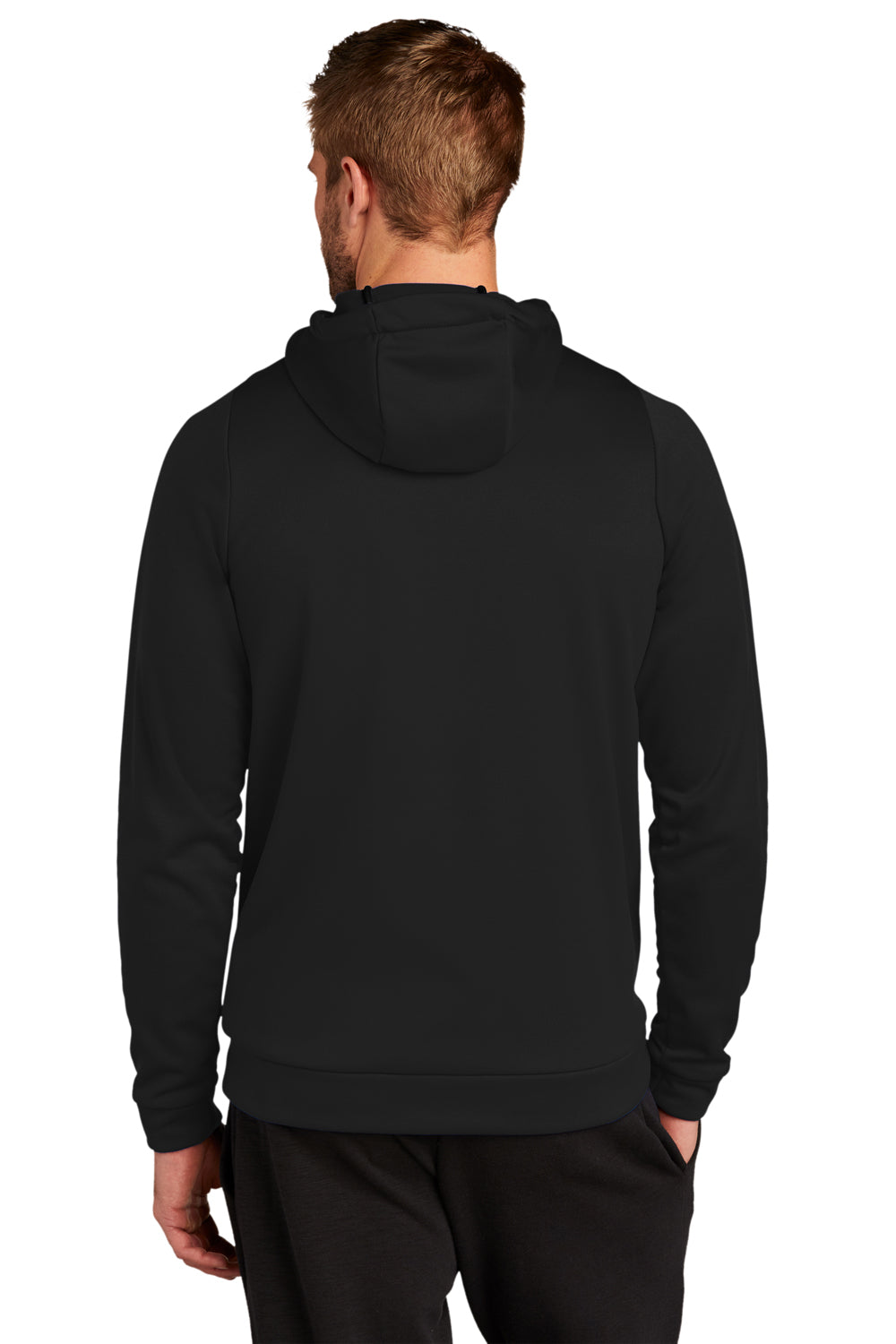 Nike CN9473 Mens Therma-Fit Moisture Wicking Fleece Hooded Sweatshirt Hoodie Team Black Model Back