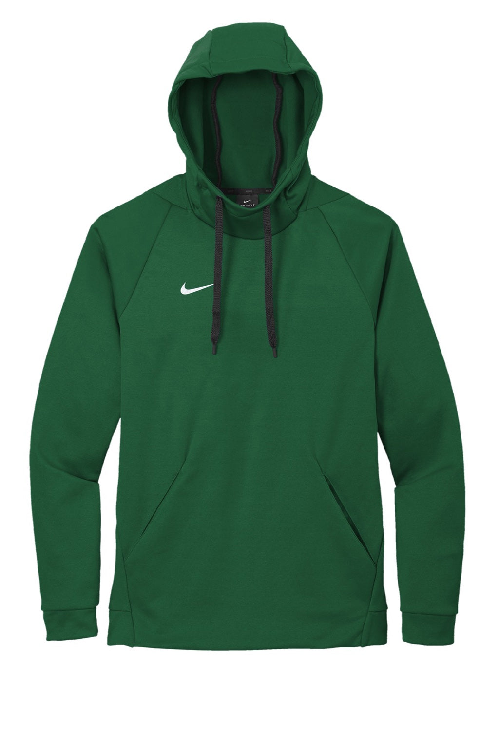 Nike CN9473 Mens Therma-Fit Moisture Wicking Fleece Hooded Sweatshirt Hoodie w/ Pouch Pocket Team Dark Green Flat Front