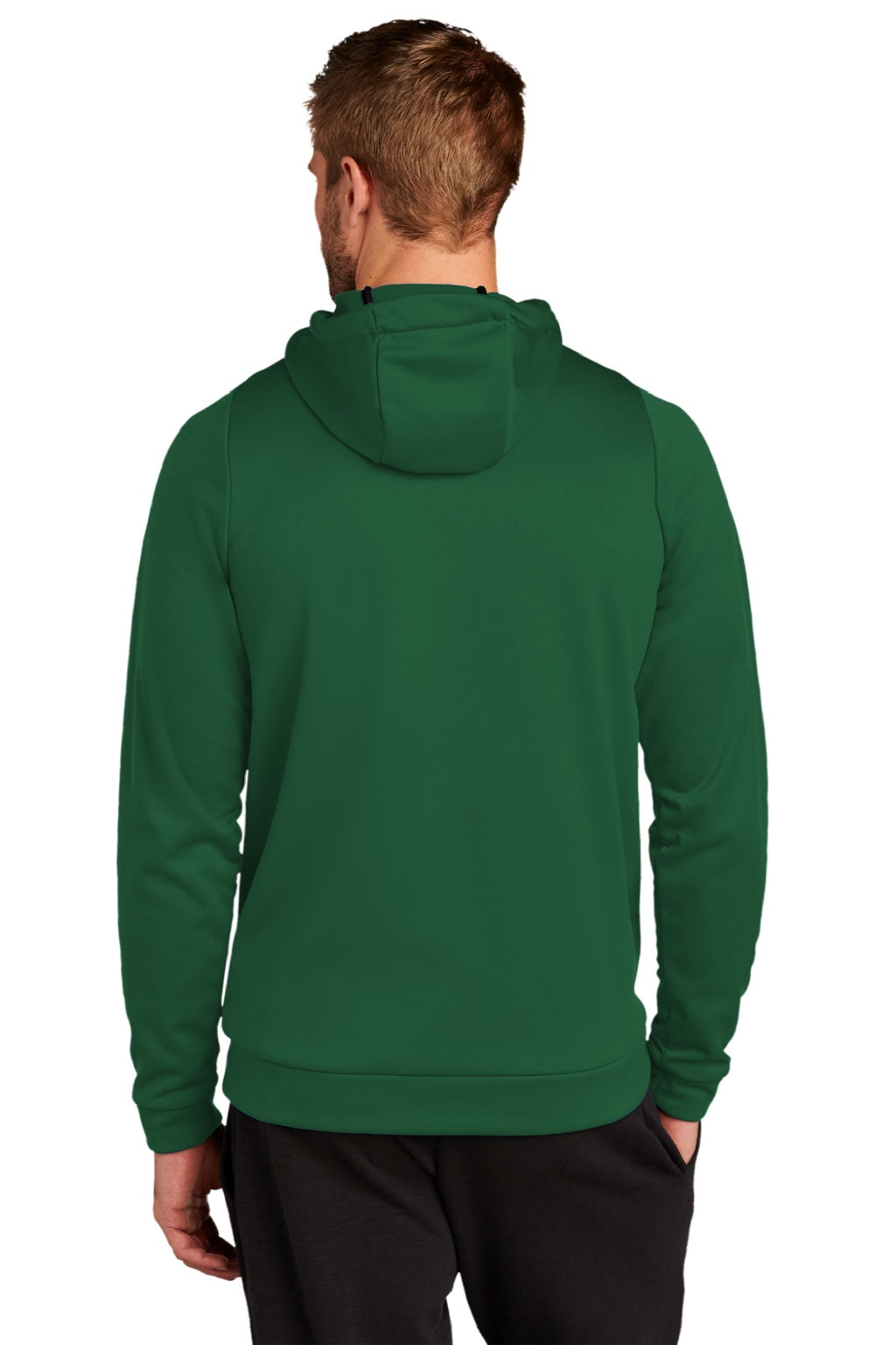 Nike CN9473 Mens Therma-Fit Moisture Wicking Fleece Hooded Sweatshirt Hoodie w/ Pouch Pocket Team Dark Green Model Back
