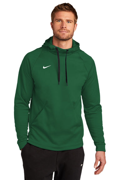 Nike CN9473 Mens Therma-Fit Moisture Wicking Fleece Hooded Sweatshirt Hoodie w/ Pouch Pocket Team Dark Green Model Front