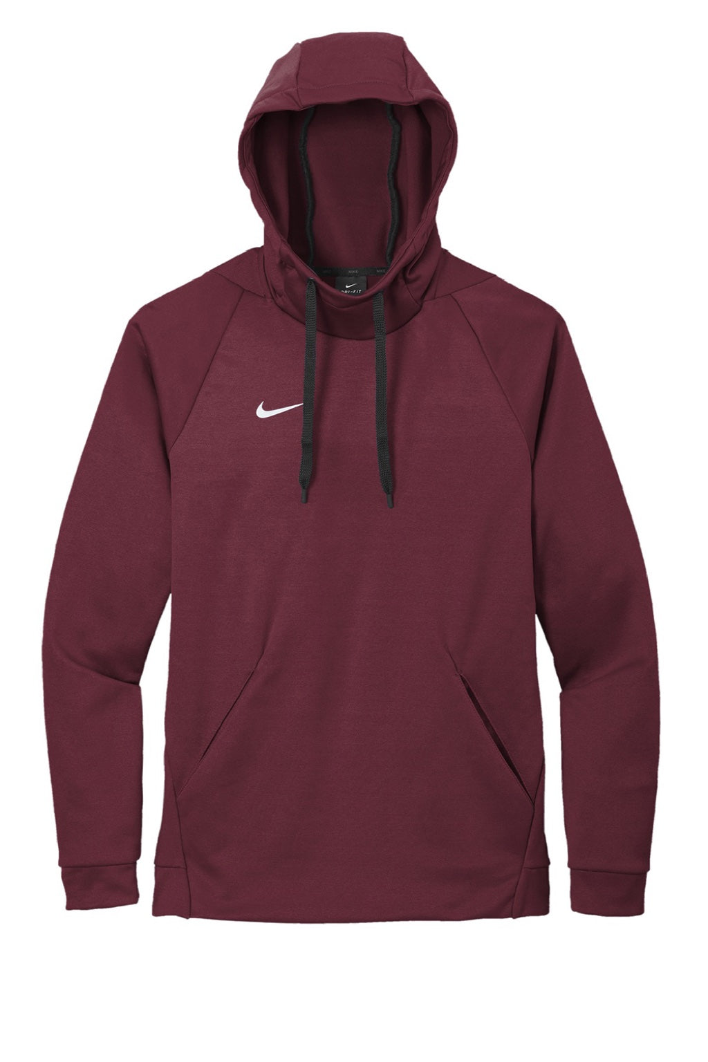 Nike CN9473 Mens Therma-Fit Moisture Wicking Fleece Hooded Sweatshirt Hoodie w/ Pouch Pocket Team Dark Maroon Flat Front
