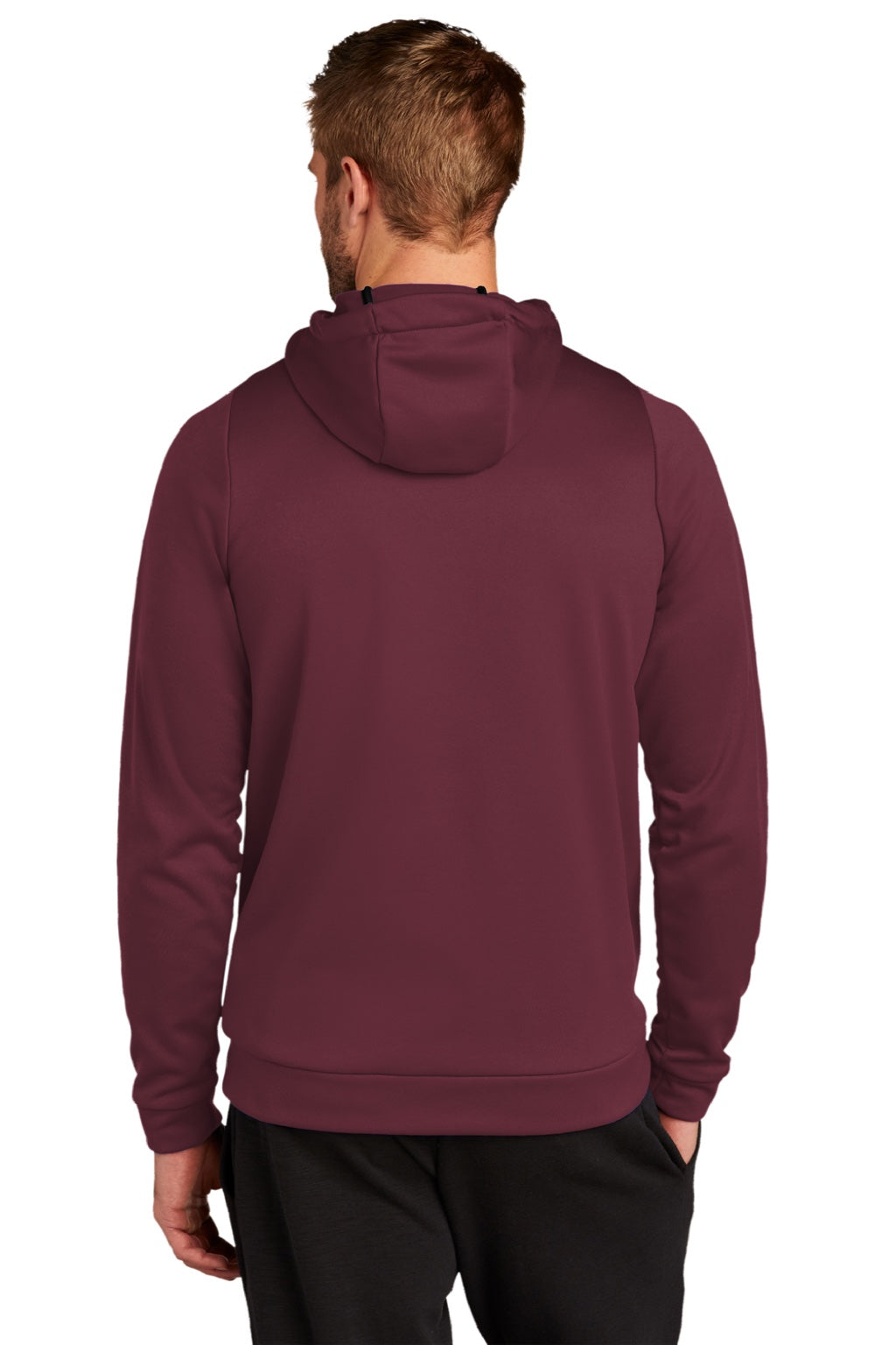 Nike CN9473 Mens Therma-Fit Moisture Wicking Fleece Hooded Sweatshirt Hoodie w/ Pouch Pocket Team Dark Maroon Model Back