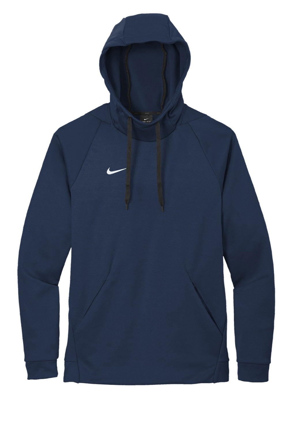 Nike CN9473 Mens Therma-Fit Moisture Wicking Fleece Hooded Sweatshirt Hoodie w/ Pouch Pocket Team Navy Blue Flat Front