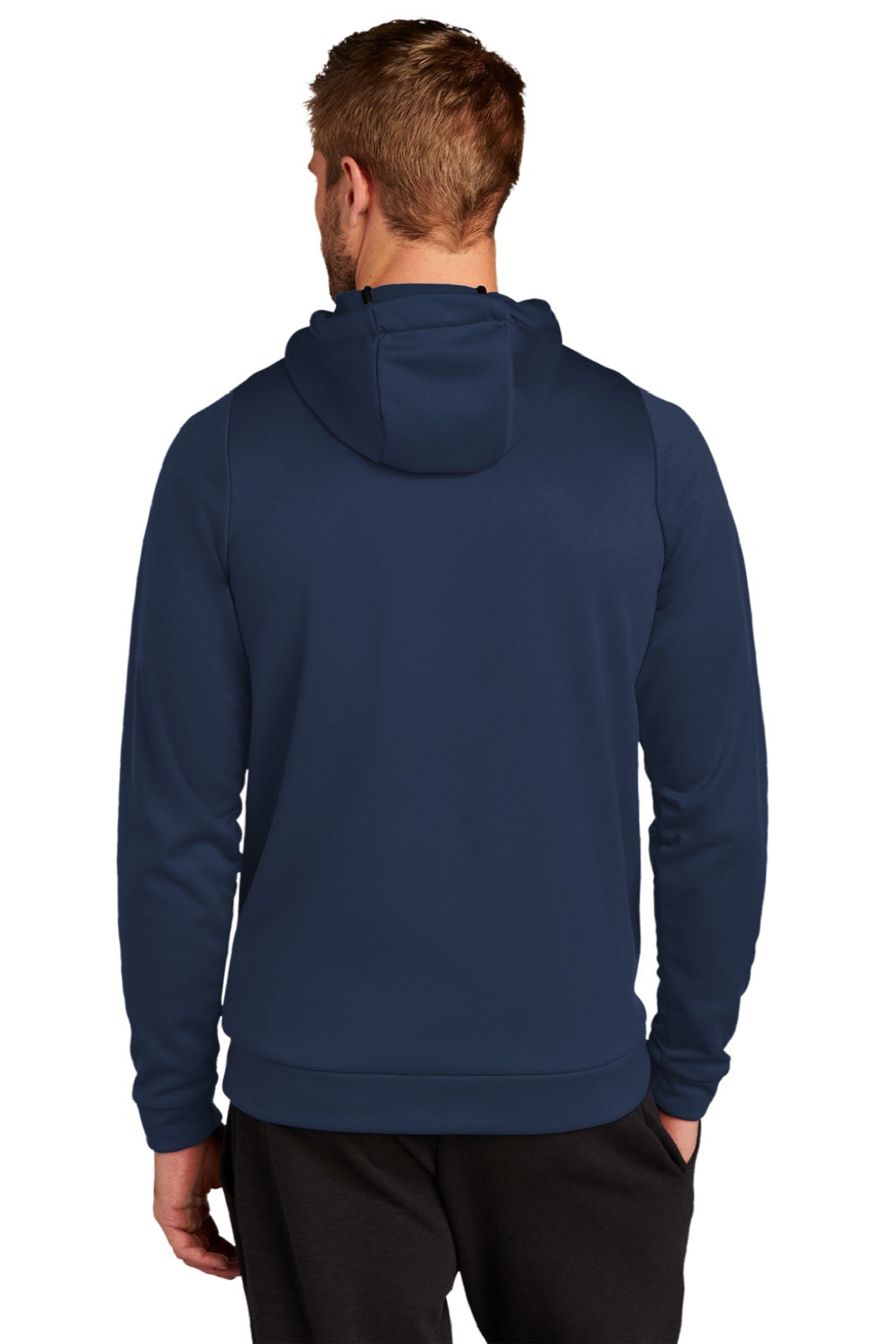 Nike CN9473 Mens Therma-Fit Moisture Wicking Fleece Hooded Sweatshirt Hoodie w/ Pouch Pocket Team Navy Blue Model Back