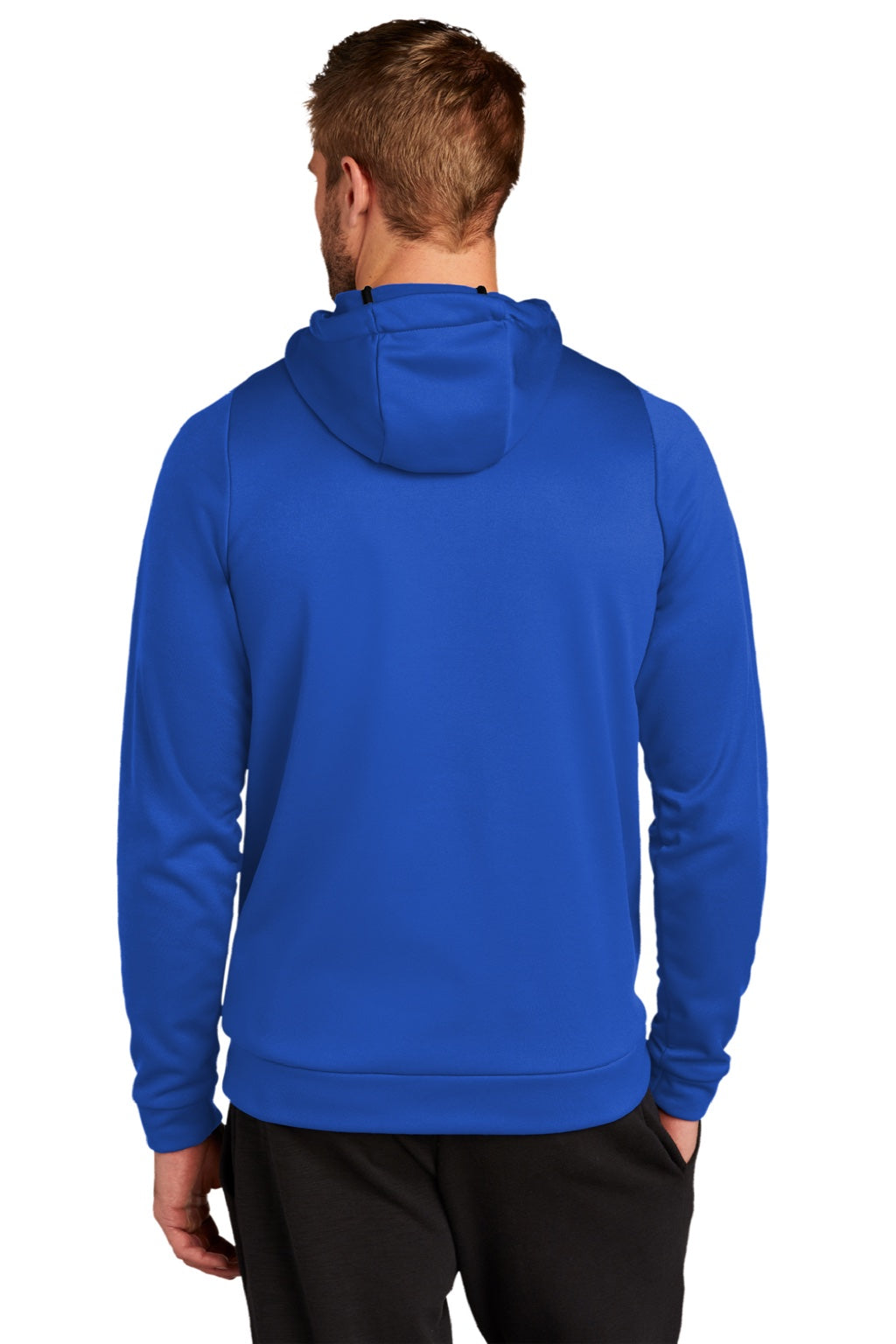 Nike CN9473 Mens Therma-Fit Moisture Wicking Fleece Hooded Sweatshirt Hoodie w/ Pouch Pocket Team Royal Blue Model Back