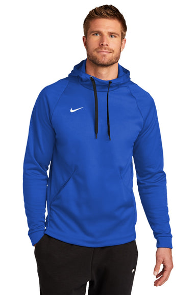 Nike CN9473 Mens Therma-Fit Moisture Wicking Fleece Hooded Sweatshirt Hoodie w/ Pouch Pocket Team Royal Blue Model Front