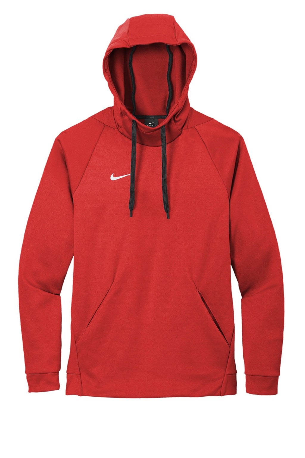 Nike CN9473 Mens Therma-Fit Moisture Wicking Fleece Hooded Sweatshirt Hoodie w/ Pouch Pocket Team Scarlet Red Flat Front