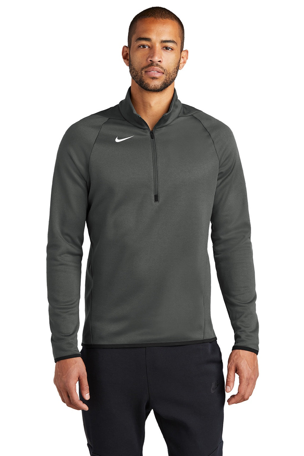 Nike CN9492 Mens Therma-Fit Moisture Wicking Fleece 1/4 Zip Sweatshirt Team Anthracite Grey Model Front
