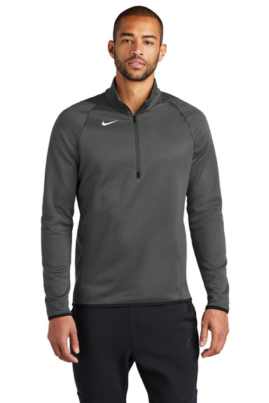 Nike CN9492 Mens Therma-Fit Moisture Wicking Fleece 1/4 Zip Sweatshirt Team Anthracite Grey Model Front