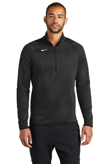 Nike CN9492 Mens Therma-Fit Moisture Wicking Fleece 1/4 Zip Sweatshirt Team Black Model Front
