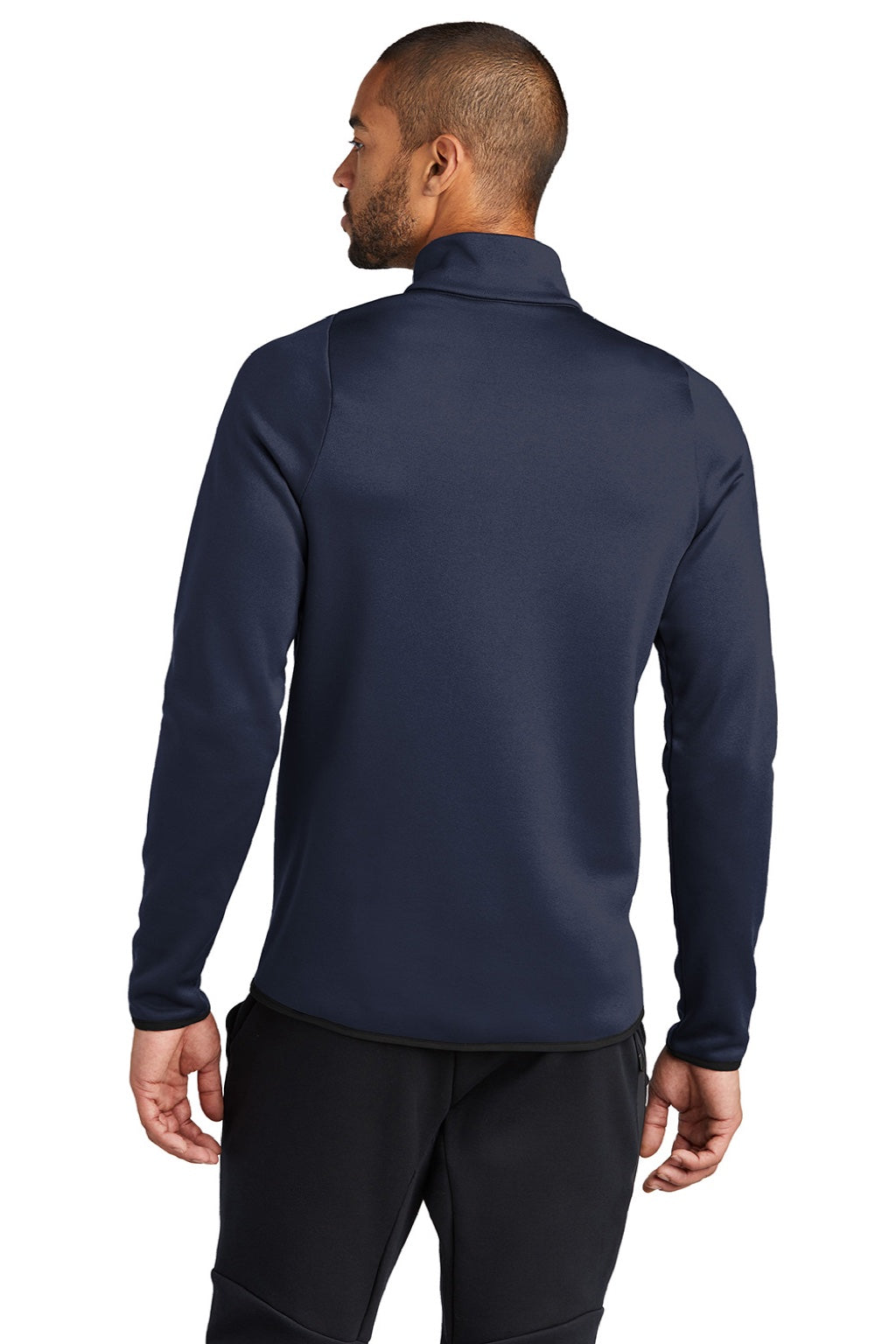 Nike CN9492 Mens Therma-Fit Moisture Wicking Fleece 1/4 Zip Sweatshirt Team Navy Blue Model Back