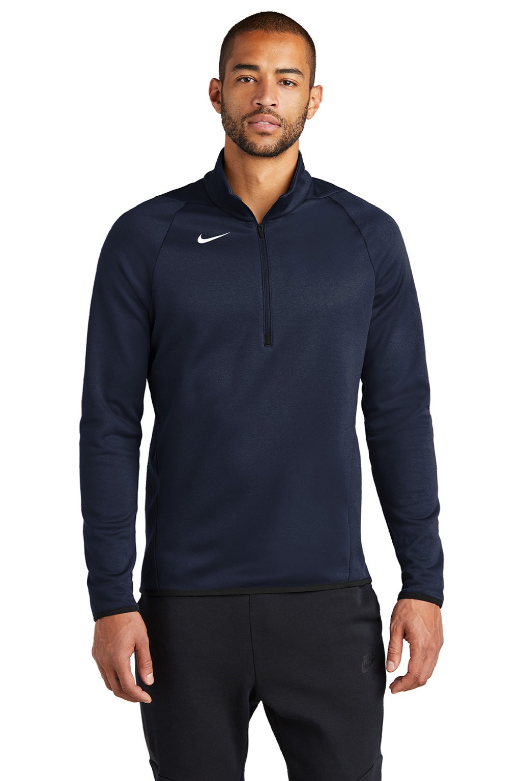Nike CN9492 Mens Therma-Fit Moisture Wicking Fleece 1/4 Zip Sweatshirt Team Navy Blue Model Front