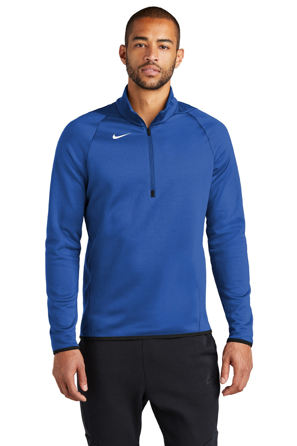 Nike CN9492 Mens Therma-Fit Moisture Wicking Fleece 1/4 Zip Sweatshirt Team Royal Blue Model Front