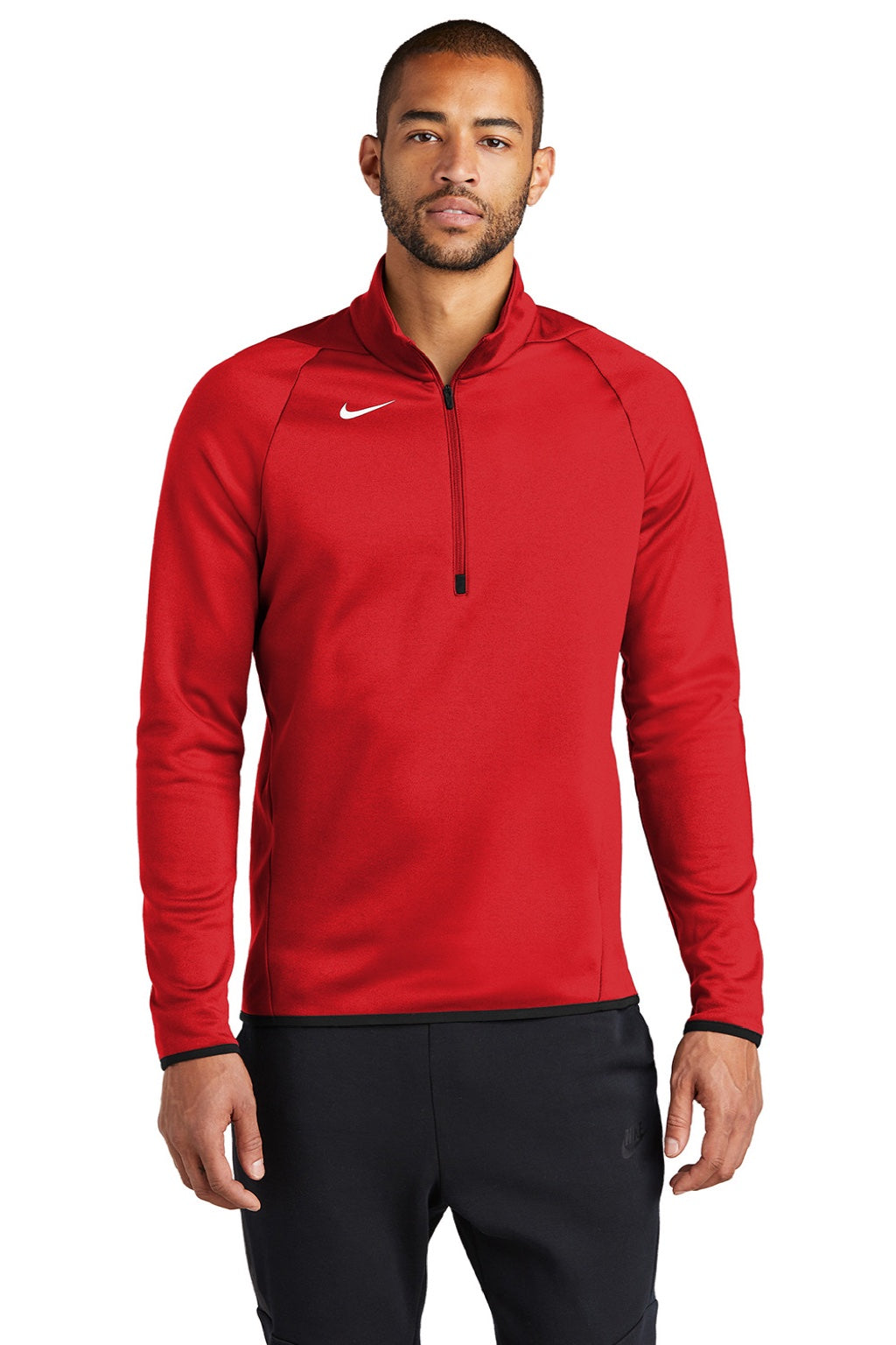 Nike CN9492 Mens Therma-Fit Moisture Wicking Fleece 1/4 Zip Sweatshirt Team Scarlet Red Model Front