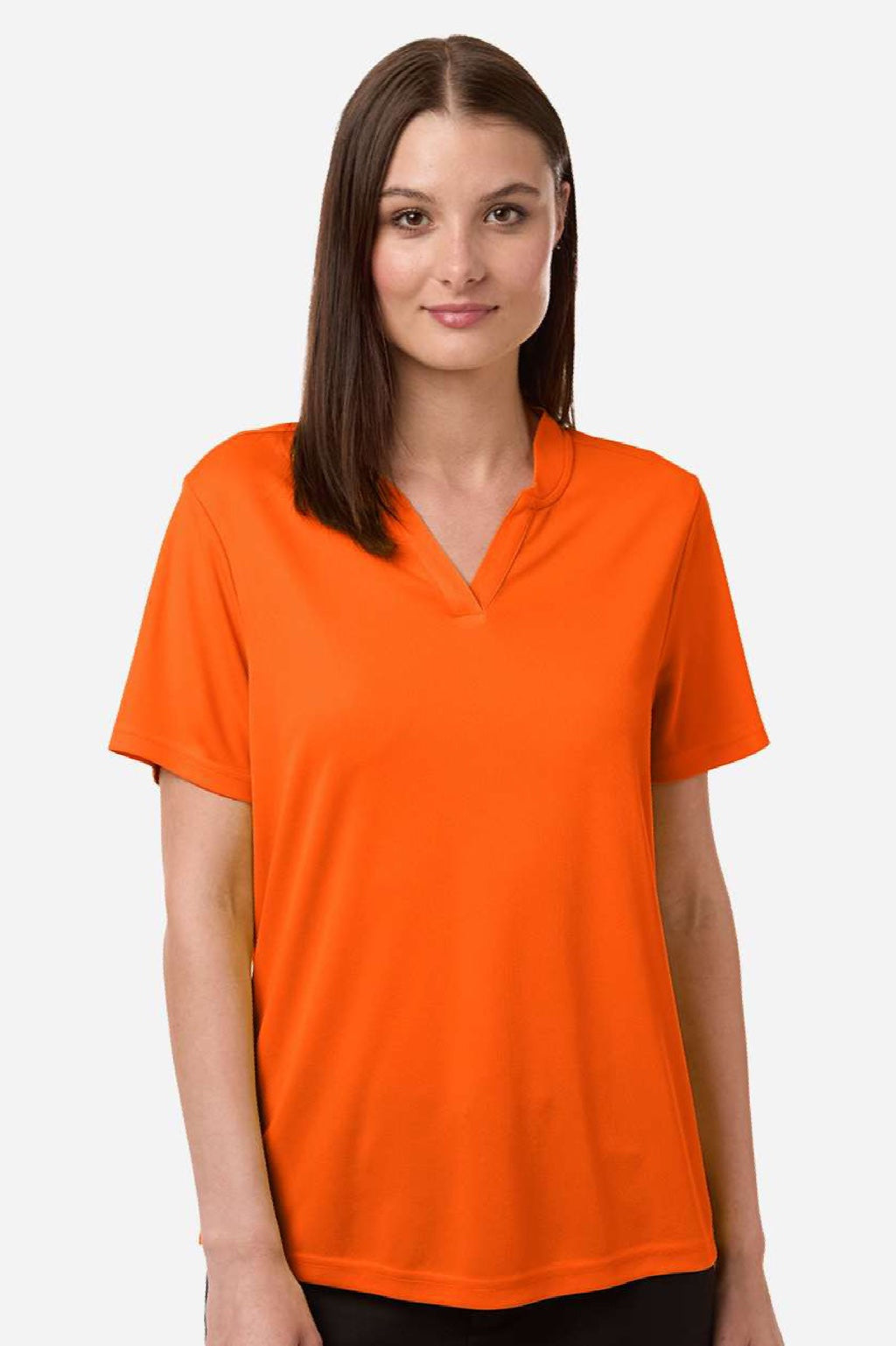 Core 365 CE108W Womens Nova Performance Pique Short Sleeve Polo Shirt Campus Orange Model Front