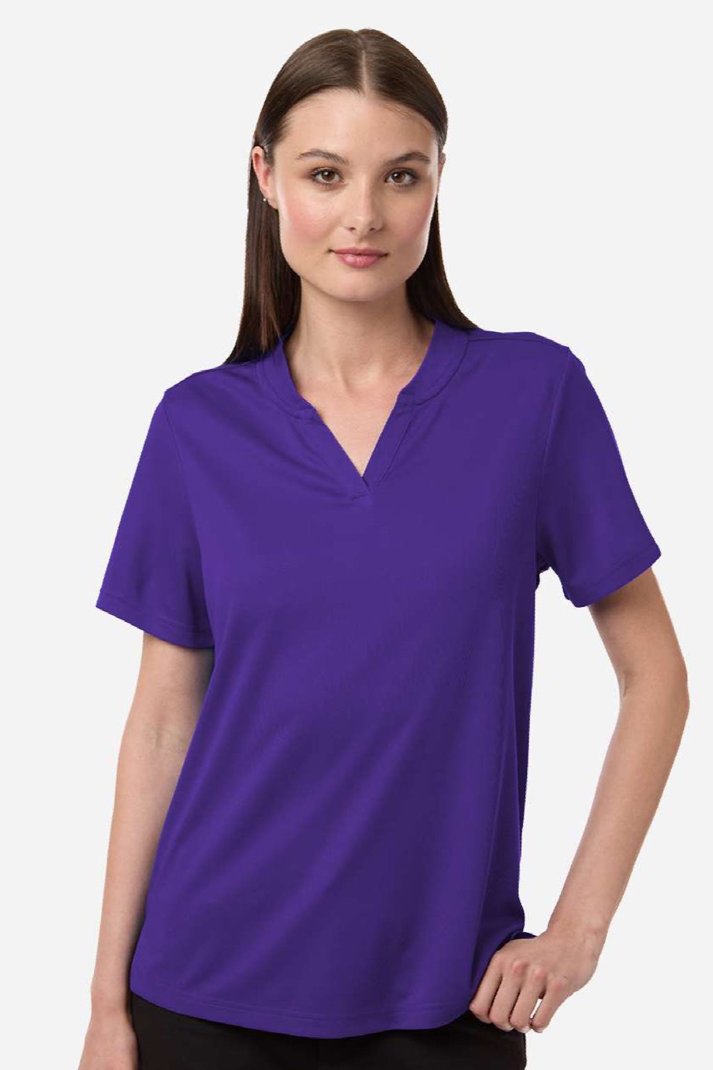 Core 365 CE108W Womens Nova Performance Pique Short Sleeve Polo Shirt Campus Purple Model Front