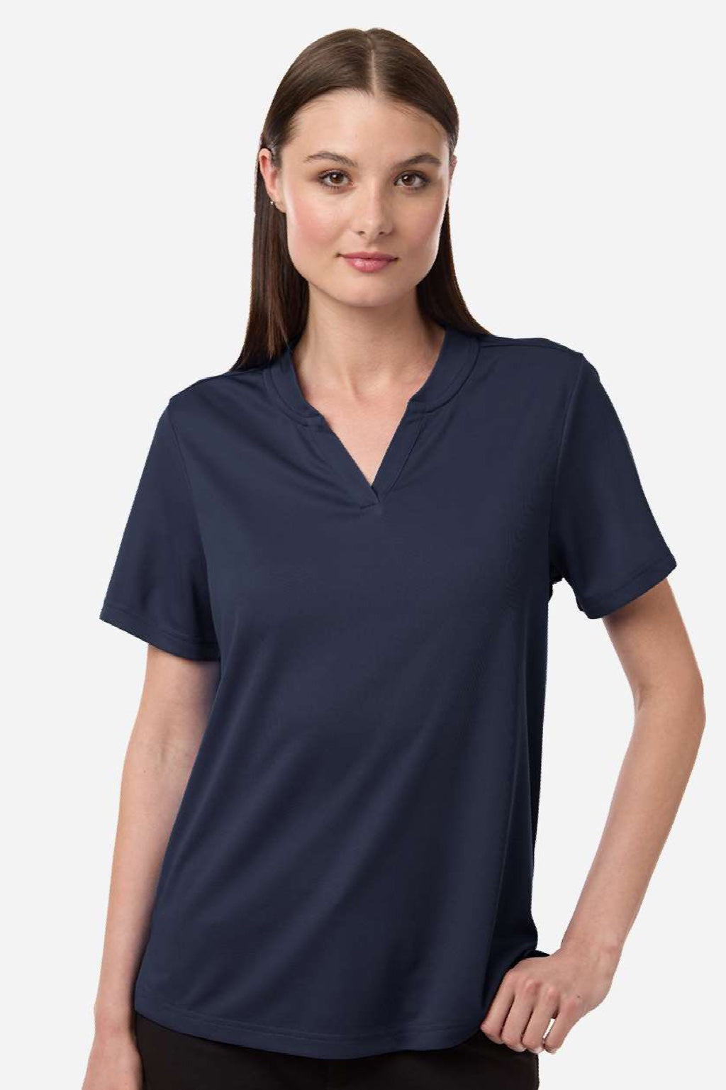 Core 365 CE108W Womens Nova Performance Pique Short Sleeve Polo Shirt Classic Navy Blue Model Front