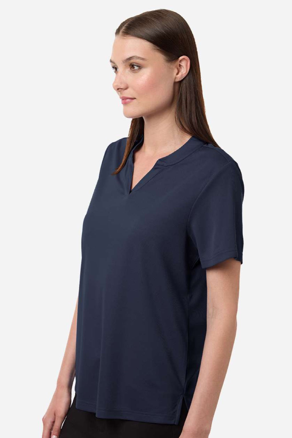 Core 365 CE108W Womens Nova Performance Pique Short Sleeve Polo Shirt Classic Navy Blue Model Side