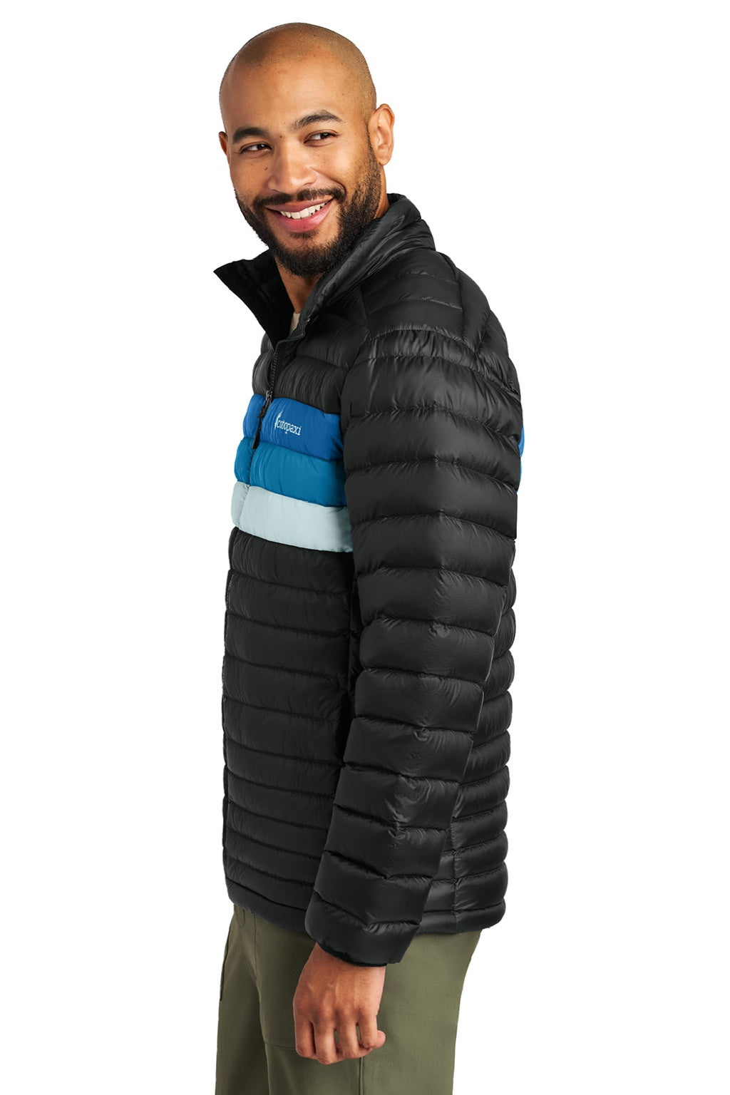 Cotopaxi COTOM1687 Mens Fuego Full Zip Down Jacket Black/Atlantic Blue Model Side