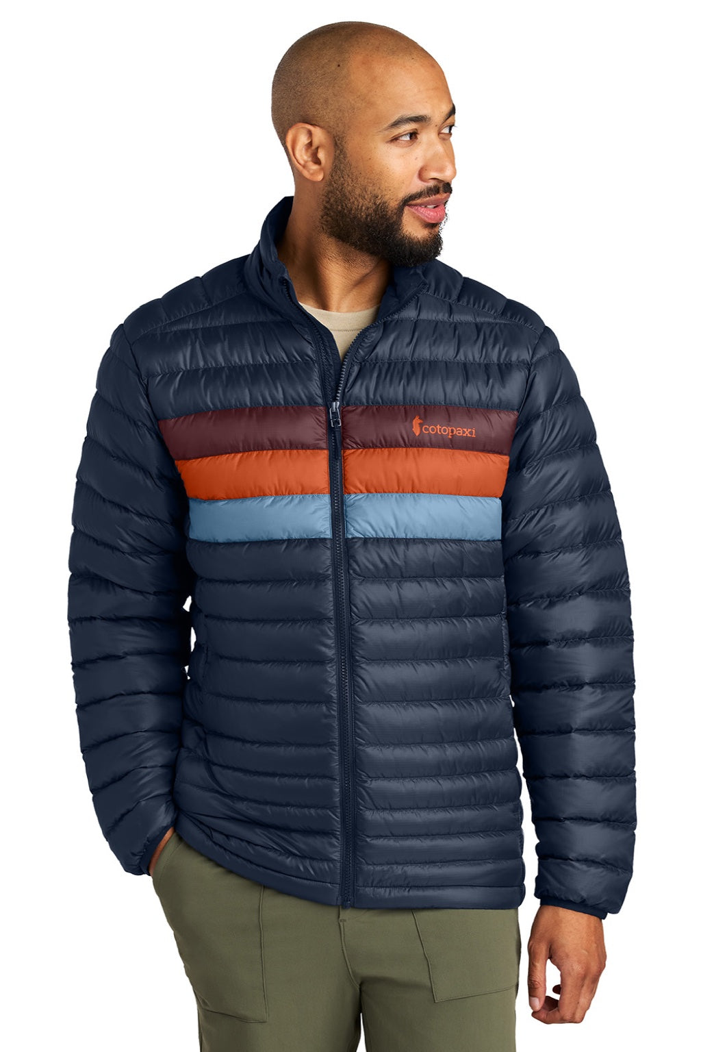 Cotopaxi COTOM1687 Mens Fuego Full Zip Down Jacket Maritime Blue/Mulberry Model Front