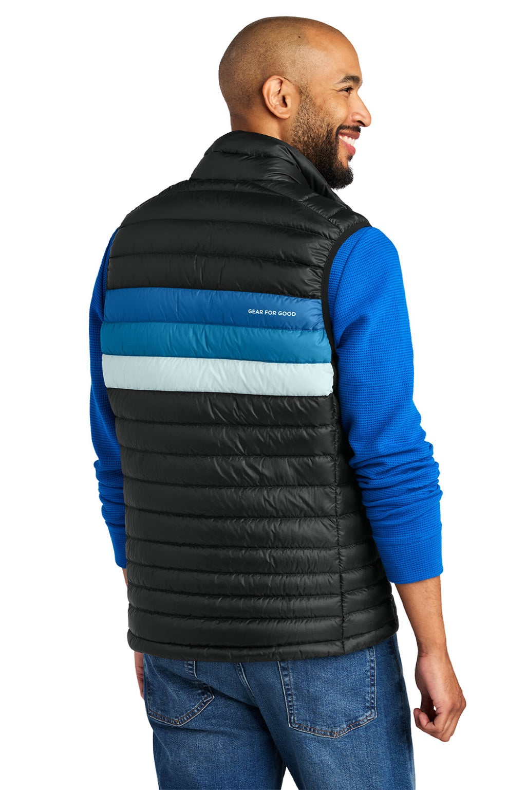 Cotopaxi COTOM1689 Mens Fuego Full Zip Down Vest Black/Atlantic Blue Model Back