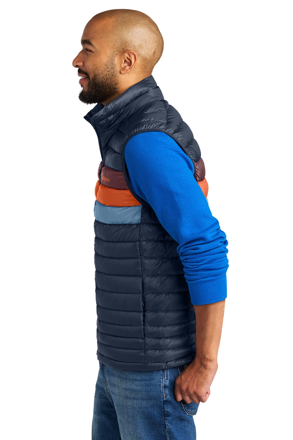 Cotopaxi COTOM1689 Mens Fuego Full Zip Down Vest Maritime Blue/Mulberry Model Side