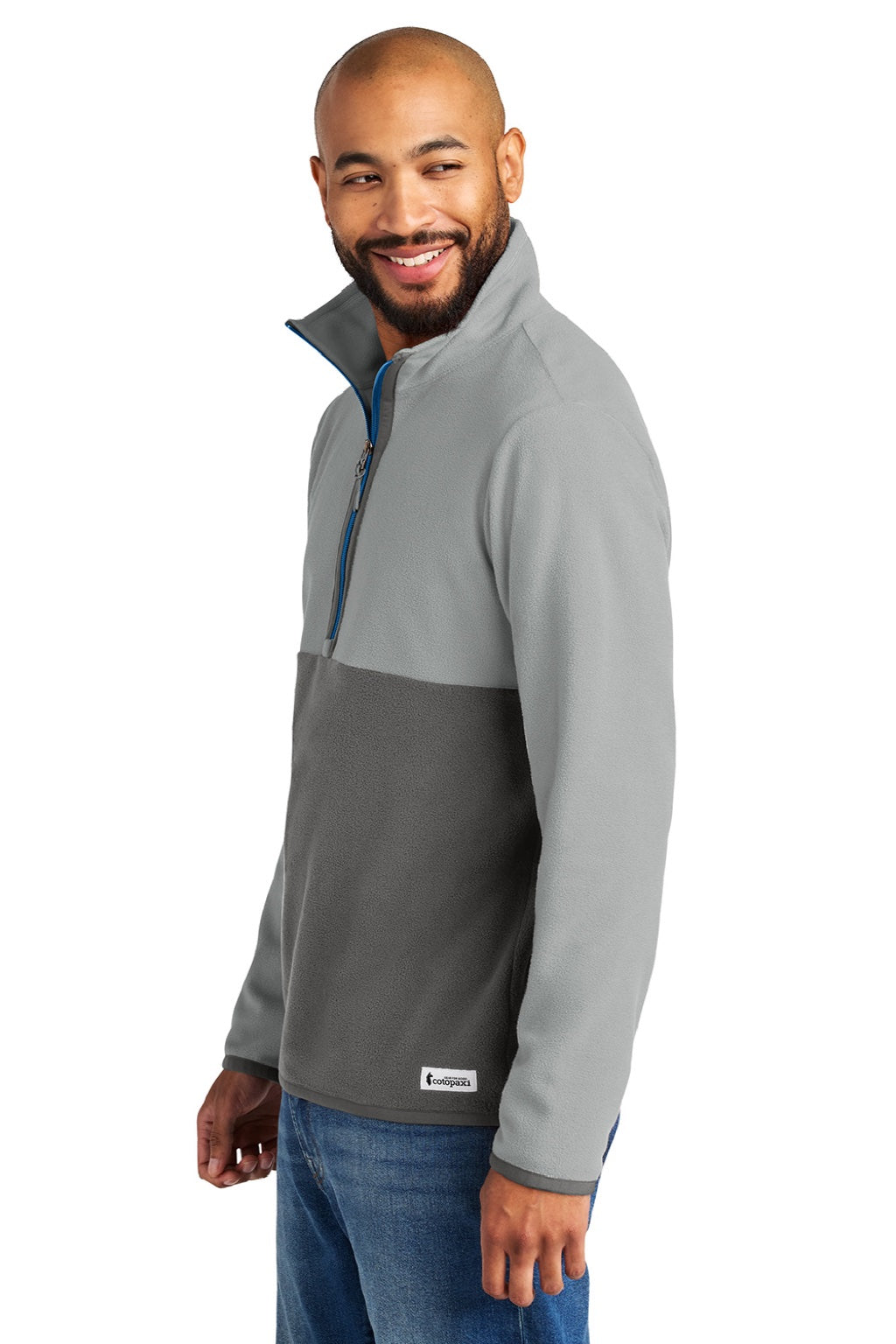 Cotopaxi COTOM1691 Mens Amado 1/4 Zip Fleece Sweatshirt Smoke Grey/Cinder Grey Model Side