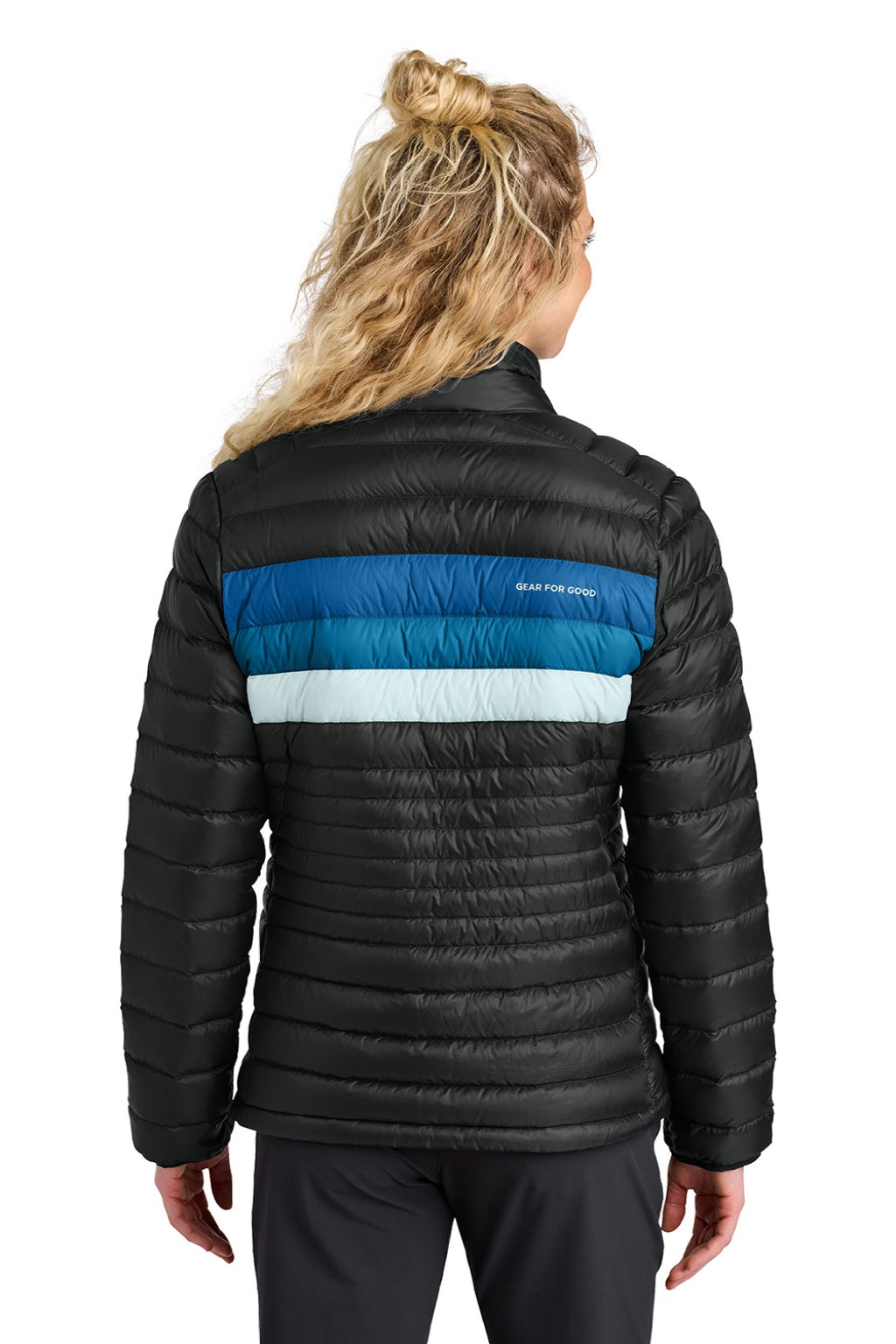 Cotopaxi COTOW1688 Womens Fuego Full Zip Down Jacket Black/Atlantic Blue Model Back
