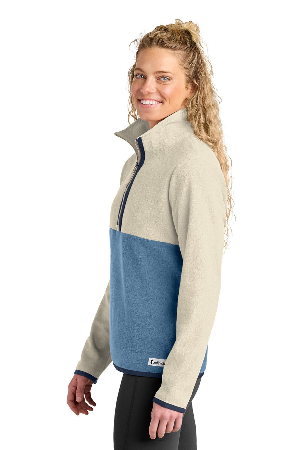 Cotopaxi COTOW1692 Womens Amado 1/4 Zip Fleece Sweatshirt Cream/Fjord Model Side