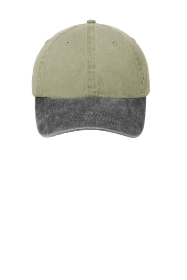 Port & Company Hats CP83 Mens Adjustable Hat Khaki/Charcoal Grey Flat Front