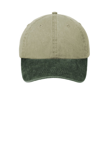 Port & Company Hats CP83 Mens Adjustable Hat Khaki/Hunter Green Flat Front