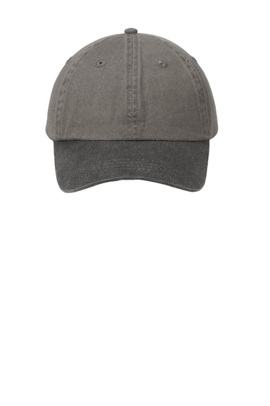 Port & Company Hats CP83 Mens Adjustable Hat Pebble/Black Flat Front