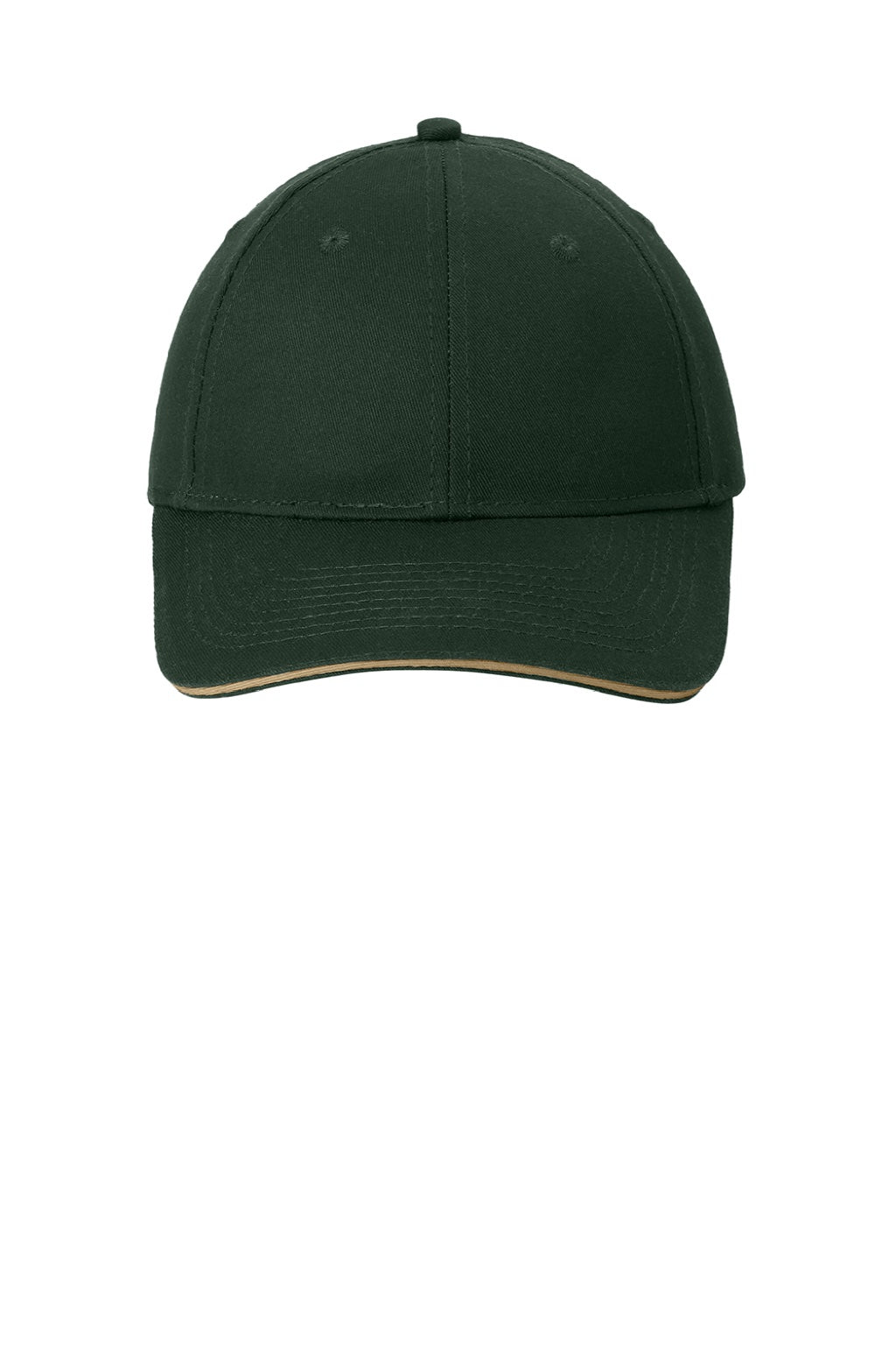 Port & Company Hats CP85 Mens Sandwich Bill Adjustable Hat Hunter Green/Khaki Brown Flat Front