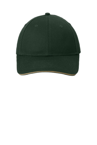Port & Company Hats CP85 Mens Sandwich Bill Adjustable Hat Hunter Green/Khaki Brown Flat Front