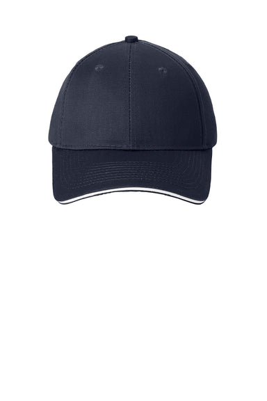 Port & Company Hats CP85 Mens Sandwich Bill Adjustable Hat Navy Blue/White Flat Front