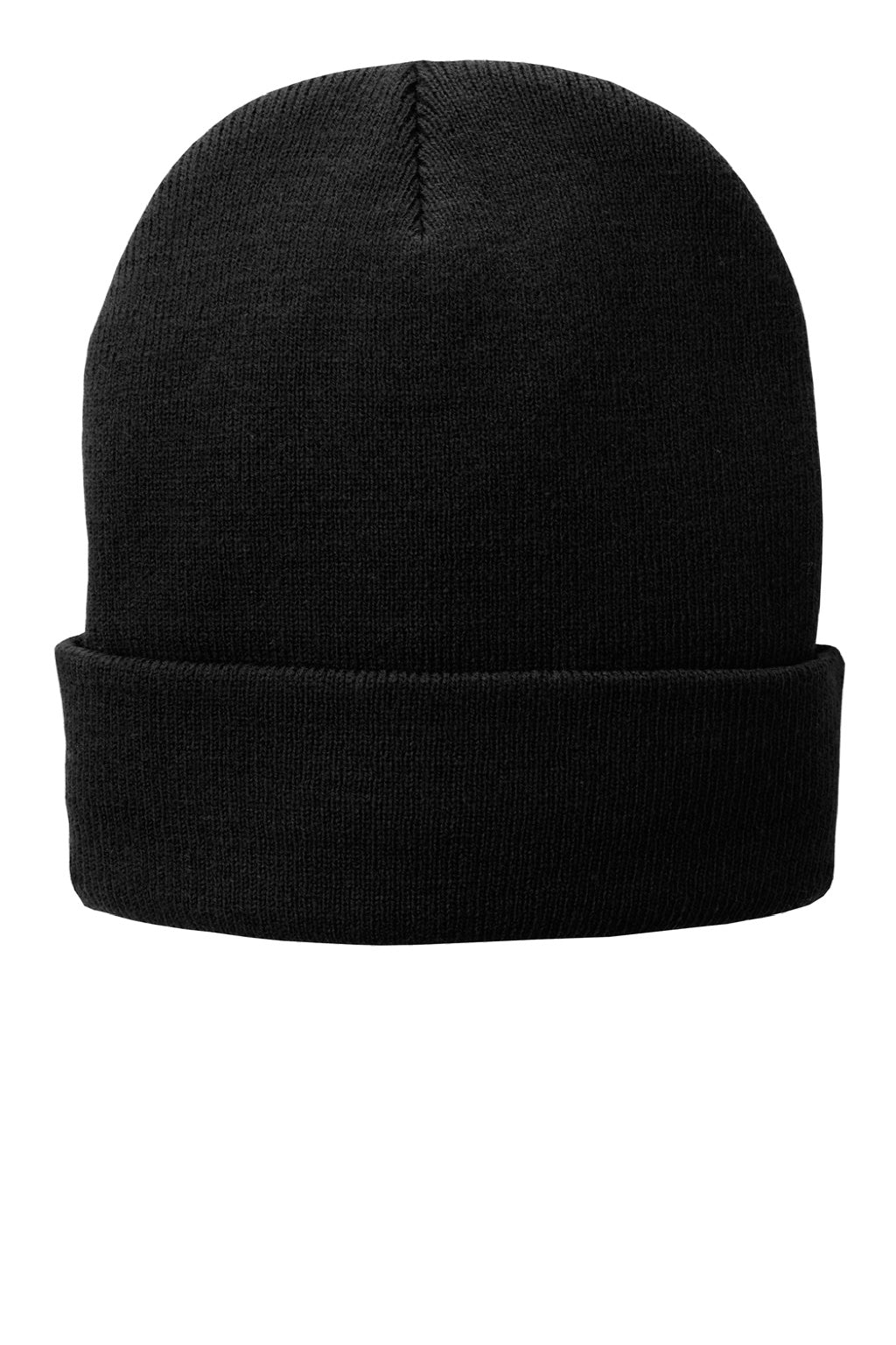 Port & Company Hats CP90L Unisex Fleece Lined Knit Beanie Black Flat Front