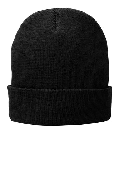 Port & Company Hats CP90L Unisex Fleece Lined Knit Beanie Black Flat Front