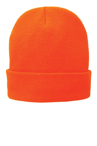 Port & Company Hats CP90L Unisex Fleece Lined Knit Beanie Athletic Orange Flat Front