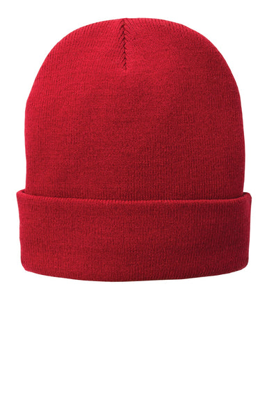 Port & Company Hats CP90L Unisex Fleece Lined Knit Beanie Athletic Red Flat Front