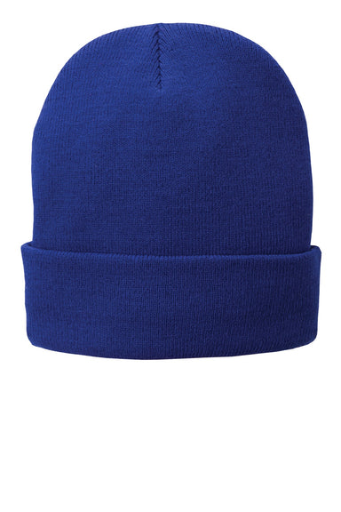 Port & Company Hats CP90L Unisex Fleece Lined Knit Beanie Athletic Royal Blue Flat Front