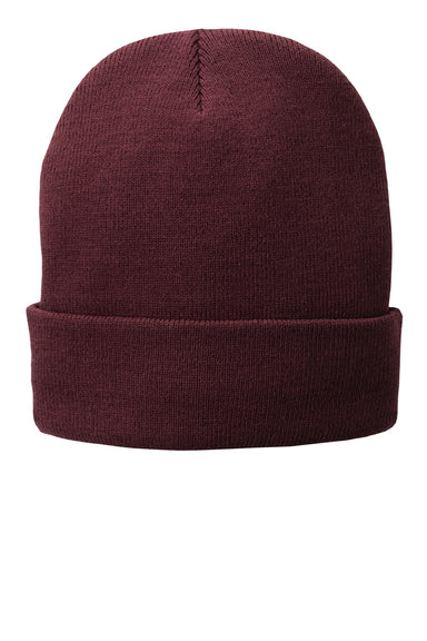 Port & Company Hats CP90L Unisex Fleece Lined Knit Beanie Maroon Flat Front