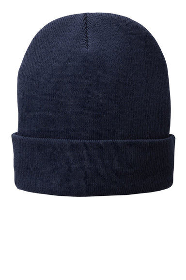 Port & Company Hats CP90L Unisex Fleece Lined Knit Beanie Navy Blue Flat Front